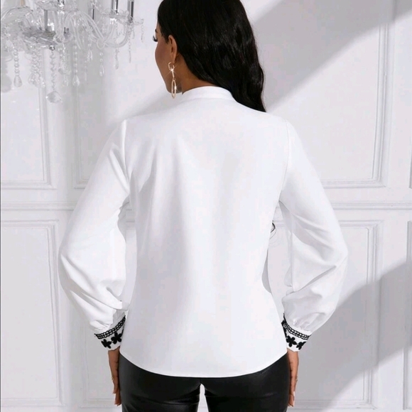 Women's Floral Embroidered Stand Collar Shirt,Long Sleeve Tops - Picture 2 of 4